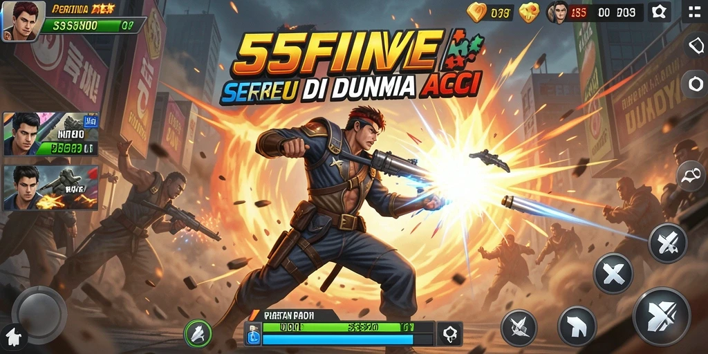 Tampilan gameplay 55FIVE yang menegangkan dan menarik.
