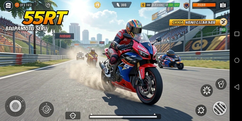 Gameplay seru balapan motor di 55RT dengan trek menantang.