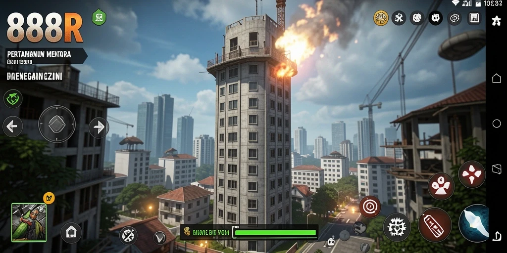 Screenshot gameplay Tower Defense 888R yang menunjukkan pertahanan menara yang strategis.