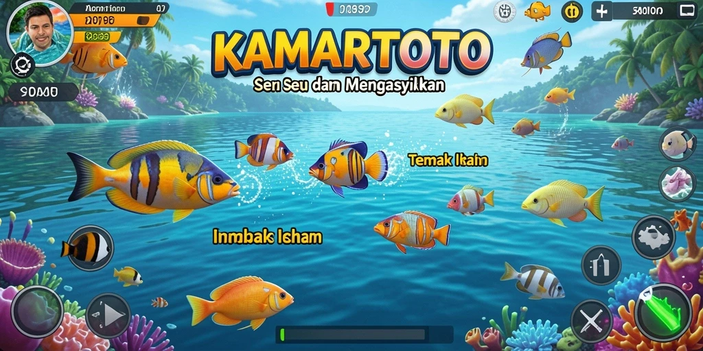 Screenshot gameplay KAMARTOTO menampilkan keseruan menembak ikan di lautan.