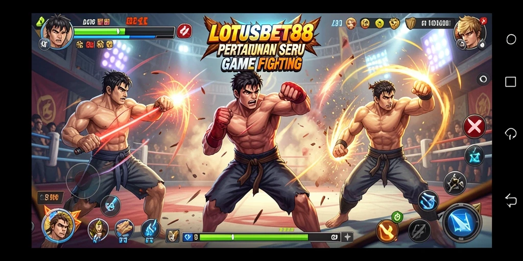Screenshot utama LOTUSBET88 menampilkan aksi pertarungan yang seru.