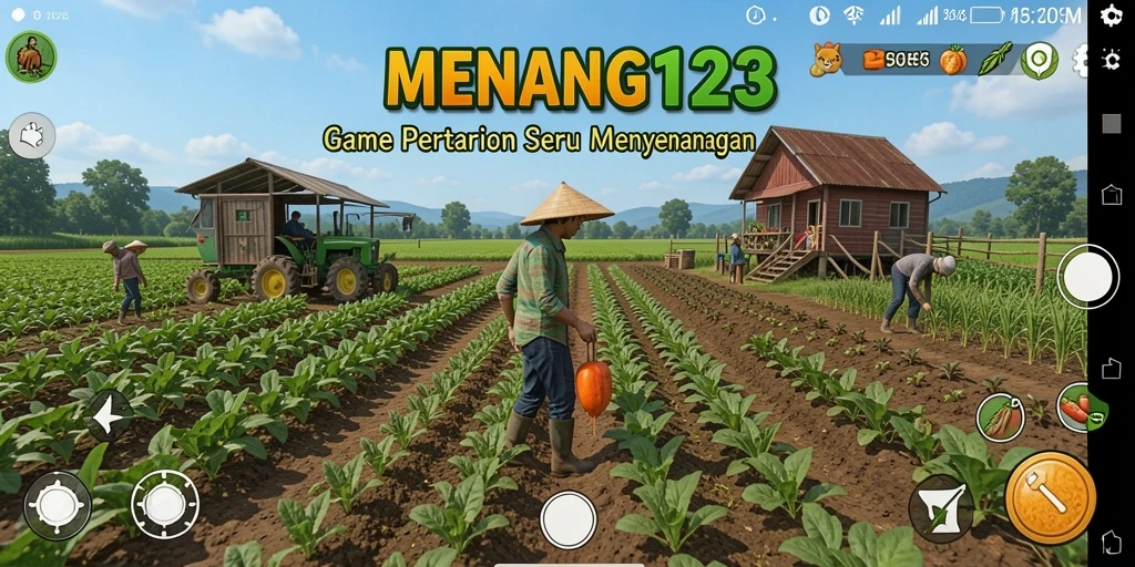 Gameplay seru dalam MENANG123, menampilkan pertanian yang luas dan rapi.