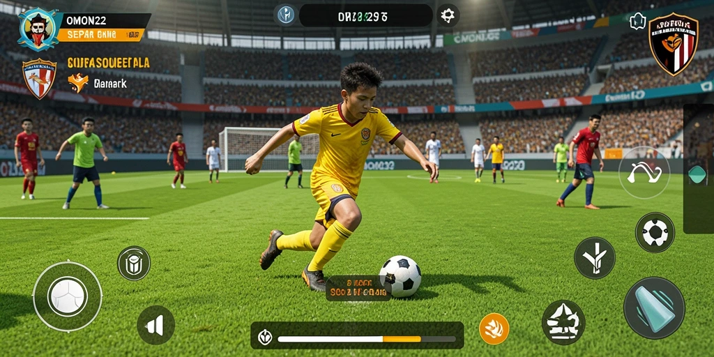 Gameplay seru OMON22 dengan berbagai aksi sepak bola.