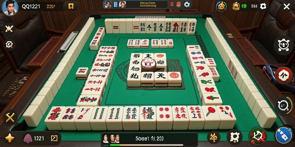 Screenshot QQ1221 menampilkan gameplay Mahjong yang memikat.